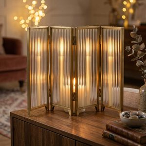 Handmade 24 cm <b>Brass</b> Glass Candle <b>Lantern</b> Brushed <b>Brass</b> Screen Folds Flat Concertina Optic Screen for Home Decor Hotel Wedding - Product Image 2