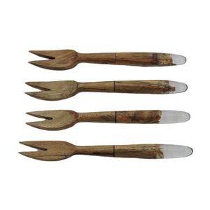 Poignée en bois et résine fabriquée au meilleur design Ensemble de fourchettes jetables de type 4 pièces Fabricant et exportateur Vaisselle en métal au design personnalisé - Product Image 1