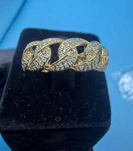Anillo de Boda con Eslabones Cubanos de Moissanita, Plata 925 con Acabado en Oro Amarillo de 14K, Anillos de Diamantes de Moissanita con Incrustaciones de Plata Esterlina para Hombre - Product Image 1