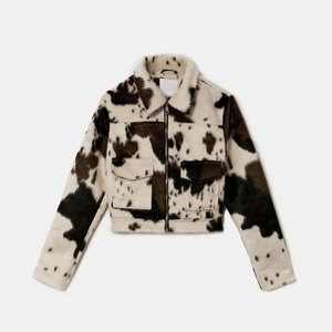 Women Printed Faux Leather <b>Jacket</b> Stylish Cropped <b>Zip</b> <b>Up</b> <b>Jacket</b> Casual Streetwear Outerwear - Product Image 1