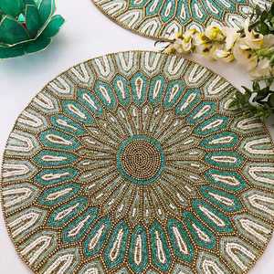 Set de table rond classique en verre perlé brodé à la main, épaisseur 5 mm, réutilisable, pour événements festifs et usage domestique - Product Image 4