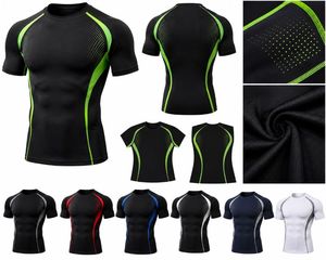 T-shirt de compression à manches courtes pour homme en Spandex/Polyester 180g, séchage rapide, coupe ajustée, sportif, col rond, tricoté - Product Image 6