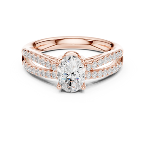 Anillo de Compromiso de Doble Banda con Diamante Moissanita de Corte Oval Brillante, Anillo de Propuesta en Oro Rosa de 14K con Micro Pavé para Ella - Product Image 1
