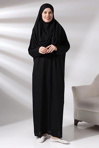 Abaya modesta hasta el suelo con cuello alto, mangas largas, color sólido y corte holgado para uso diario. - Product Image 3