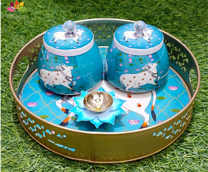 Juego de Jarrones Pichwai de Metal de Lujo con Bandeja, Acabado Antiguo, Estilo Étnico, Jarrón Decorativo para el Hogar, Decoración de Templos y Regalos - Product Image 6
