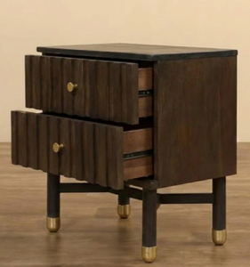 Mesa de Noche Moderna Minimalista Inteligente y Ajustable de Madera de Mango con Patas de Hierro y 2 Cajones para Dormitorio de Apartamento - Product Image 3