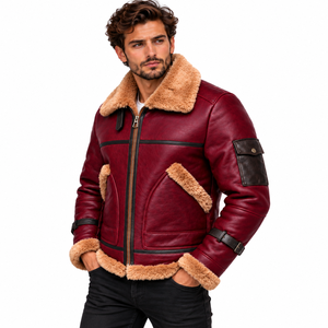 Blouson aviateur en similicuir pour homme avec garniture en fourrure, style pilote, vêtement d'extérieur d'hiver, fabricant en gros - Product Image 6