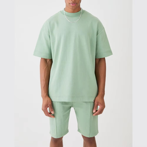 Unisex Custom Branded Woven Heavyweight T-Shirt Solid Pattern Shorts <b>Set</b> Oversized Two-Piece with Sleeves Quick Dry for Summer - Product Image 4