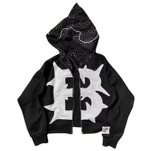 Men's Autumn Streetwear Oversized <b>Hoodie</b> 100% Cotton with Embroidered Rhinestones and Letter Pattern Heavyweight Hip-hop - Product Image 1