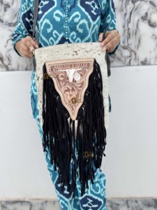 Elegante Bolso de Mano Estilo Occidental para Mujer, de Cuero Vacuno Auténtico con Flecos de Piel, Forro de Nailon, Gran Capacidad, Ligero, Estilo Bohemio - Product Image 5