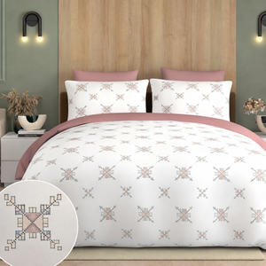 Pure Cotton Bedsheet Set <b>Super</b> <b>King</b> Size 120x120* | Pastel Geometric Print Breathable Linen With 2 <b>Pillow</b> Covers Smooth Finish - Product Image 1