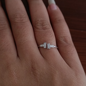 925 <b>Sterling</b> <b>Silver</b> Cubic Zirconia Round Geometric Open Minimalist <b>Adjustable</b> Women Trendy Fashion <b>Ring</b> Gift Daily Wear Jewelry - Product Image 4