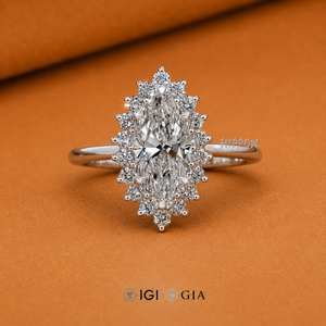 Anillo de Diamante Cultivado en Laboratorio con Corte Marquesa, Anillo de Compromiso con Diamante de 0.50CT-2.00CT, Anillo con Halo de Racimo, Engaste Catedral, Anillo de Aniversario - Product Image 1
