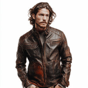 <b>Motorbike</b>/ Motorcycle Leather Jacket PU Leather Chest Pocket <b>Stand</b> Collar Biker Jackets Top Men's - Product Image 3
