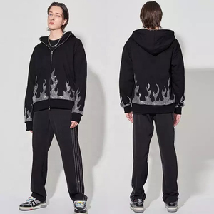 Sweat-shirt à capuche zippé noir pour homme, coupe classique, décontracté, en molleton d'hiver 100% coton 320g, impression par transfert thermique, poche respirante - Product Image 6