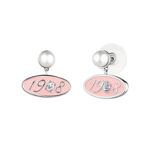Boucles d'oreilles pendantes en perles roses et blanches avec pendentif ovale en émail, bordure dorée, bijoux élégants et tendance pour femmes et filles, cadeau de fête - Product Image 1