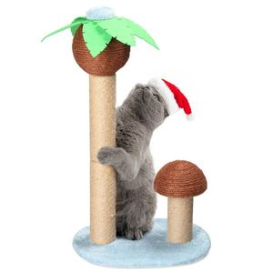 Cute 27.5in Coconut Palm Tree Cat Scratcher Indoor Cat Tree with Natural Sisal Posts & Dangling Balls - Product Image 1
