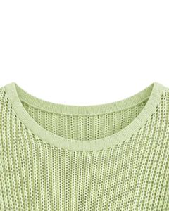Pull court en maille vert clair pour femme, coupe ample, manches courtes, léger et respirant, idéal pour l'été, style décontracté et tendance - Product Image 6