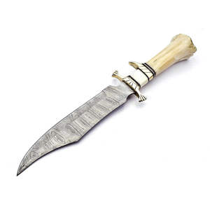 Couteau Bowie de survie et de chasse en acier Damas fait main, personnalisé ODM, manche en os de chameau, étui en cuir, pour camping et randonnée - Product Image 4