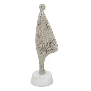 Figura Humana Abstracta de Aluminio Plateado/Blanco de 3x2.5x11 Pulgadas sobre Base de Mármol para Decoración de Mesa y Accesorios - Product Image 2