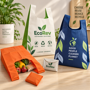 Bolsa de Mano Reutilizable de Tela No Tejida con Diseño de Hojas, Asa Larga, Ecológica y Reciclable para Compras y Negocios, Salva Nuestro Planeta - Product Image 2