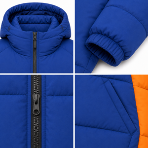 Manufacturer Hooded Puffer <b>Jacket</b> Winter Streetwear Thermal Padding Sleeve Pocket Custom Embroidery Contrast Color Panels Desig - Product Image 4
