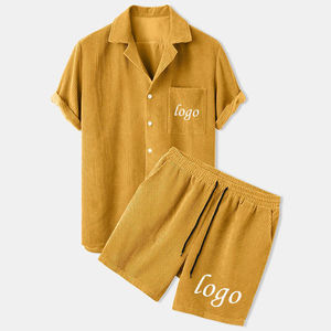 OEM Custom Summer Wear Solid Mens Corduroy Shirts <b>Shorts</b> Set Mens Custom Two Piece Men Shirt and <b>Short</b> Sets - Product Image 2