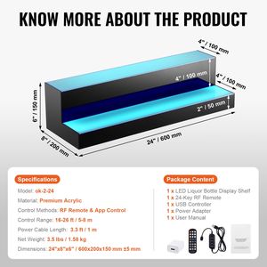 Espositore per Bottiglie di Liquori a LED da 24 Pollici, 2 Livelli, Illuminato, per Bar Domestico, Portabottiglie per Whisky - Product Image 4