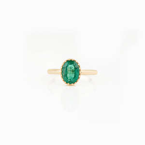 Colección Fina Hecha a Mano, Anillo de Compromiso con Piedra Única de Esmeralda Zambiana de 2 Ct. con Corte Ovalado, Joyería de Oro Amarillo Real de 18K - Product Image 1