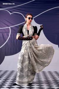 Colección Premium de Sarees y Blusas de Satén de Seda con Estampado Floral para Festivales, Moda Femenina, Fabricante, Proveedor Indio - Product Image 3