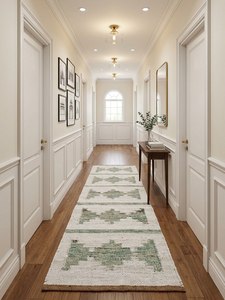 Luxury Handmade Eco-Friendly <b>Green</b> Geometric Hemp Modern Hallway <b>Runner</b> Rug | Premium Natural Washable & Custom Size - Product Image 3