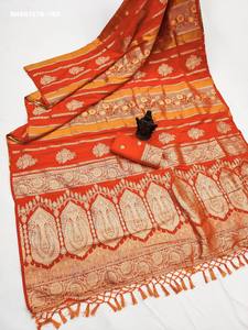 Sari Banarasi Khadi Georgette de qualité supérieure avec motif tissé intégral et pallu riche en broderie Zari - Fournisseur indien - Product Image 5