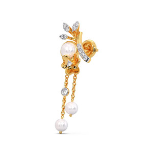 Botanical Cascade <b>Diamond</b> <b>Dangle</b> <b>Earrings</b> with Leaf Motif and White Stone Drops - Product Image 3