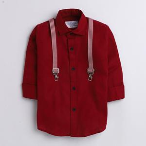 Chemise de soirée unie Polka Tots avec nœud papillon en bois et jarretelles rayées-Rouge - Product Image 3