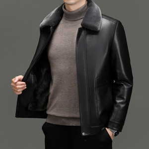 Blouson d'hiver vintage MANWA pour homme en cuir véritable imperméable, col montant, fermeture éclair, coupe ample, longueur standard, couleur unie - Product Image 5