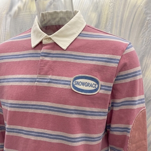 Camisa Polo Snowgrace a Rayas de Manga Larga con Cuello Camisero, Logotipo Bordado, Corte Regular, Unisex para Adultos, Todas las Temporadas - Product Image 6