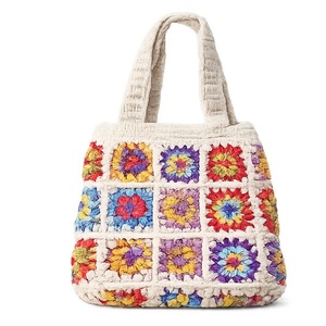 Sac fourre-tout en crochet fait main pour femme, motif carré Granny, style bohème, en coton, pour usage quotidien, en vente - Product Image 1