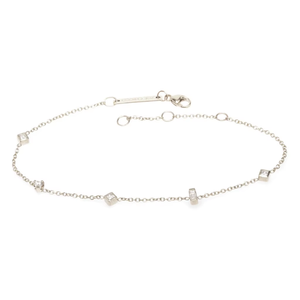 Bracelet chaîne délicat en or massif 14K avec diamant de laboratoire antique de 0,15 ct, taille mixte, serti clos, pierre cubique, cadeau pour elle - Product Image 1