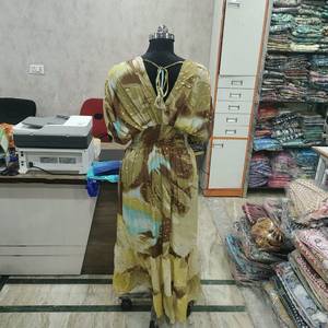 Vestido Maxi Boho para Mujer, Cuello en V, Manga Abullonada, Cintura Elástica, Espalda Descubierta, Volantes en Capas, Estampado Floral, Vestido de Verano - Product Image 3