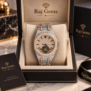Reloj Octagonal para Hombre con Incrustaciones de Moissanita, Tono Oro Rosa, Correa de Acero Inoxidable, Cristal de Zafiro, Resistente al Agua - Product Image 1