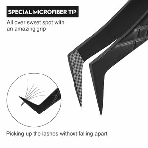 Pince à cils en microfibre avec embout, revêtement noir, poignée diamantée, forme en L - Product Image 2