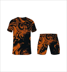 ชุดเสื้อฟุตบอลคอวีแบบซับลิเมชั่นสำหรับผู้ชาย Ferocious Clothing แห้งเร็ว แขนสั้น สีส้มพิมพ์ลายสีดำ - Product Image 3