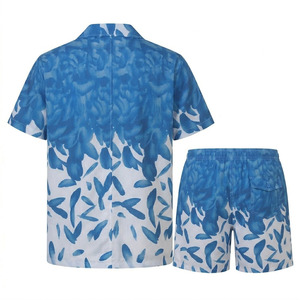Camisa de Manga Corta con Estampado Floral Azul y Blanco para Hombre, Cuello Clásico, Estilo Casual de Verano, 100% Algodón Tejido Transpirable - Product Image 2