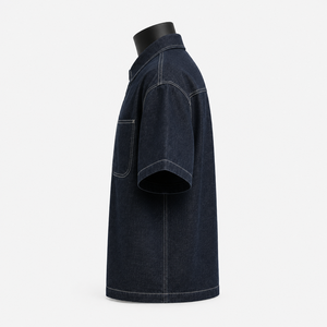 Camisa de Manga Corta de Mezclilla Índigo Oscuro Premium Personalizada para Hombre, Fabricante de Ropa de Marca Privada OEM ODM - Product Image 5