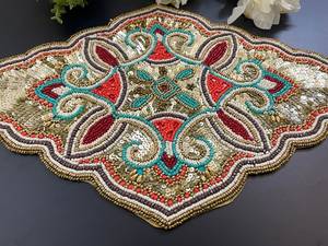 Handmade <b>beaded</b> <b>placemat</b>, <b>beaded</b> tablemat, 14 inch, blue charger - Product Image 2