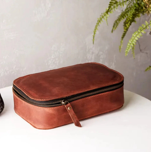 Leather Cosmetic <b>Case</b> Medium Size Vintage Style Zipper Closure Durable Travel Toiletries <b>Organizer</b> - Product Image 1