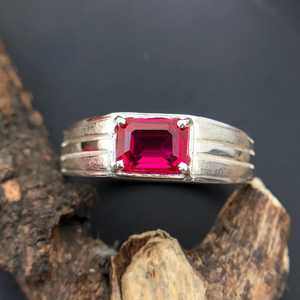 Ruby <b>Ring</b> 925 Sterling <b>Silver</b> Octagon Cut Red Gemstone <b>Ring</b> Ruby Engagement <b>Ring</b> For <b>Men</b> July Birthstone Gift For Husband Father - Product Image 6