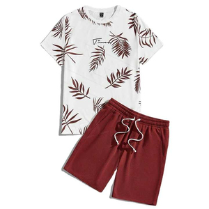 New Men's Summer Thin Quick Drying 100% Cotton Solid Sportswear Set with Short Sleeve <b>Top</b> and Sport Shorts - Product Image 1
