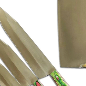 Ensemble de couteaux de boucher Qurbani en acier au carbone, 4 pièces, lames dorées et argentées, manches multicolores rouge et vert, ensemble de hachoirs à viande robustes - Product Image 4