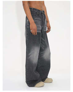 Jean large pour homme en denim déchiré, coupe ample, taille haute, style streetwear décontracté, collection automne - Product Image 3